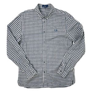 Fred Perry Men’s Long Sleeve Shirt Blue Gray Check Gingham Medium 101cm 40”
